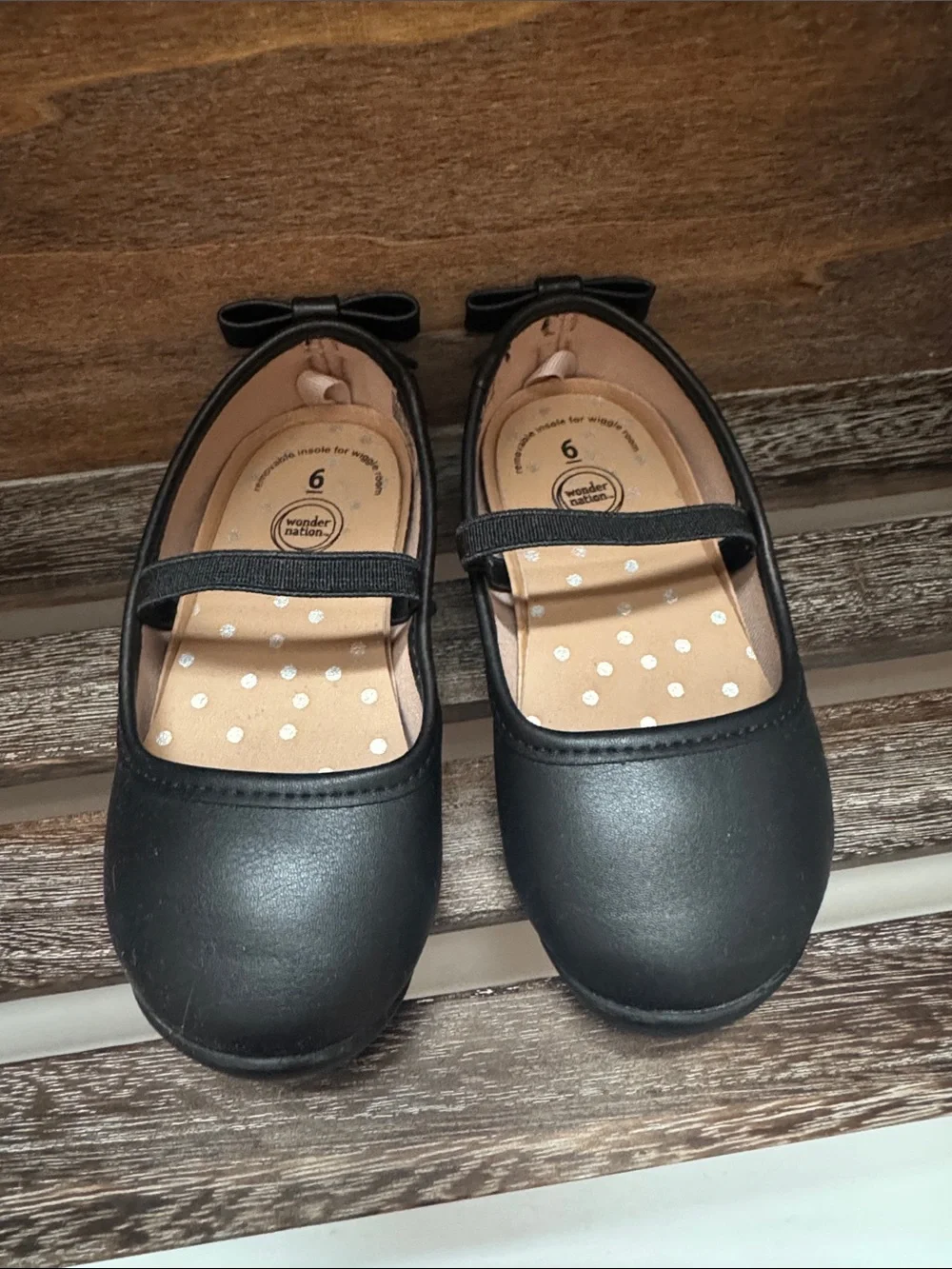 wonder nation Black Girls Mary Jane Dress Shoes with Bow Detail